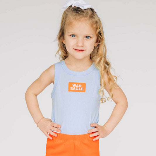 The Alli Ribbed Tank War Eagle Woven Label | Youth Light Blue