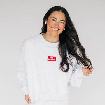 The Becca Boxy Crewneck Go Dawgs Woven Label | Ash