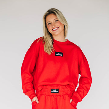 The Ava Airy Crewneck Go Dawgs Woven Label | Bright Red