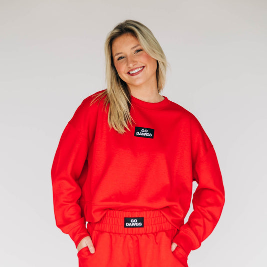 The Ava Airy Crewneck Go Dawgs Woven Label | Bright Red