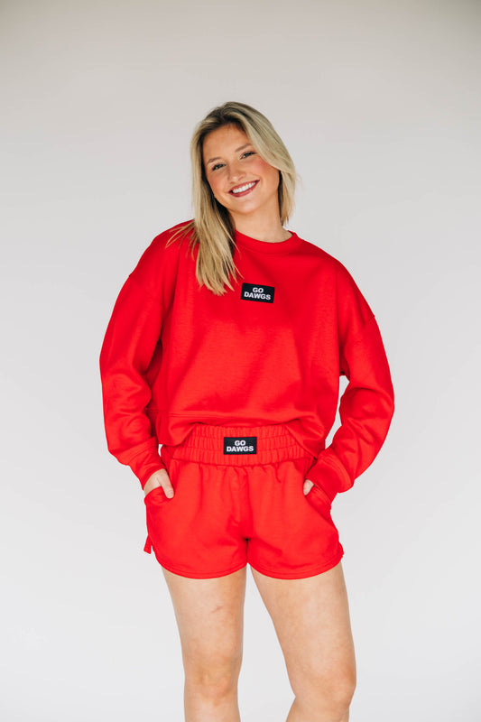The Ava Airy Shorts Go Dawgs Woven Label | Bright Red