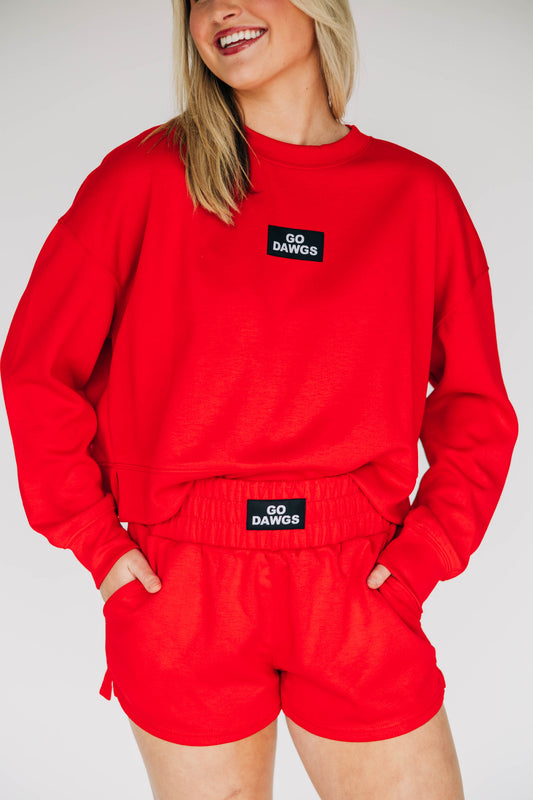 The Ava Airy Crewneck Go Dawgs Woven Label | Bright Red