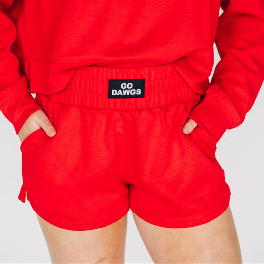 The Ava Airy Shorts Go Dawgs Woven Label | Bright Red