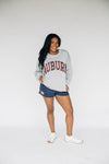 The Mallory Applique Crewneck Auburn Applique | Heather Grey