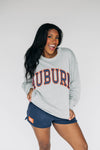 The Mallory Applique Crewneck Auburn Applique | Heather Grey