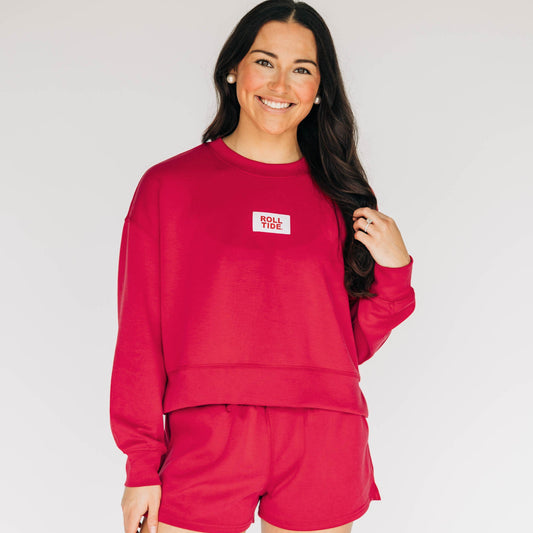 The Ava Airy Crewneck Roll Tide Woven Label | Crimson