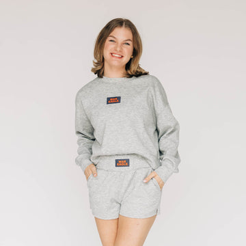 The Ava Airy Crewneck War Eagle Woven Label | Heather Grey
