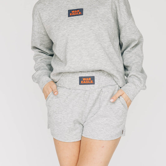 The Ava Airy Shorts War Eagle Woven Label | Heather Grey