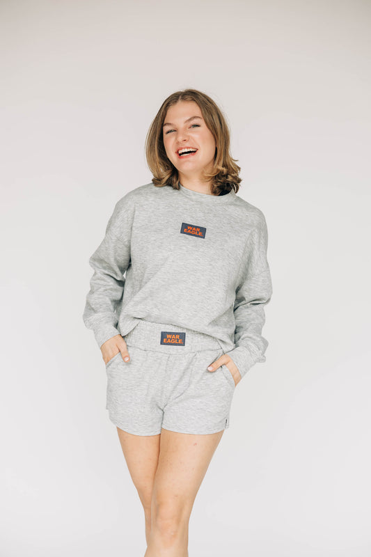 The Ava Airy Shorts War Eagle Woven Label | Heather Grey
