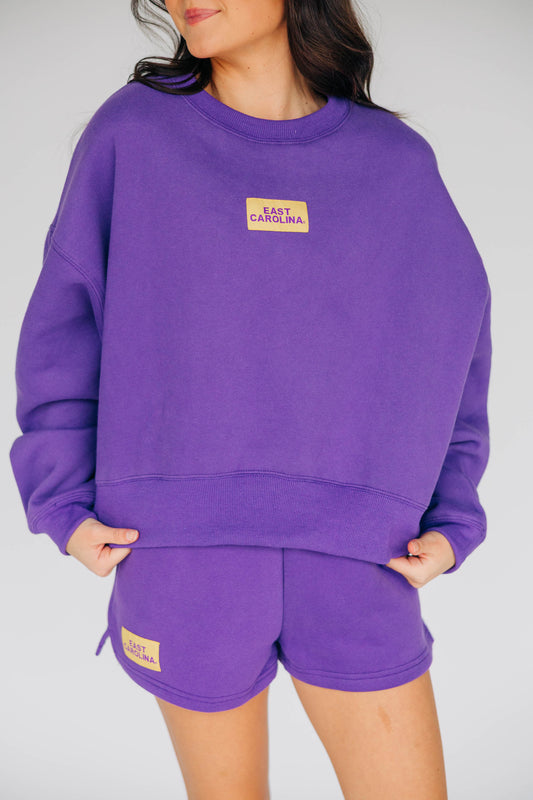 The Becca Boxy Crewneck East Carolina (ECU) Woven Label | Purple