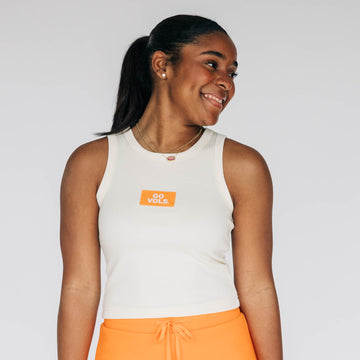 The Alli Airy Tank Go Vols Woven Label | Bone