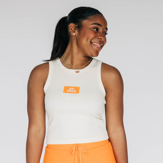 The Alli Airy Tank Go Vols Woven Label | Bone