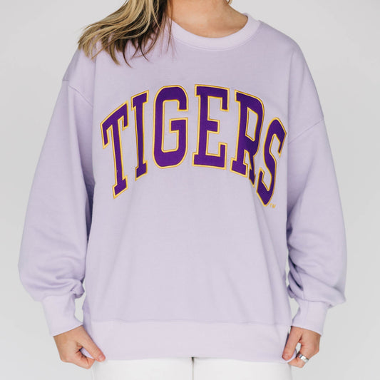 The Mallory Crewneck Tigers Applique | Lavender