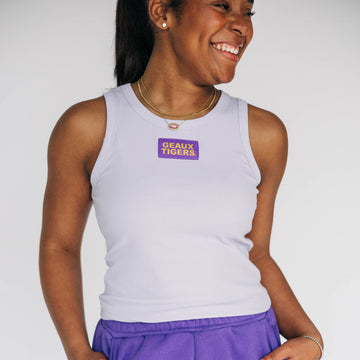 The Alli Ribbed Tank Geaux Tigers Woven Label | Lavender
