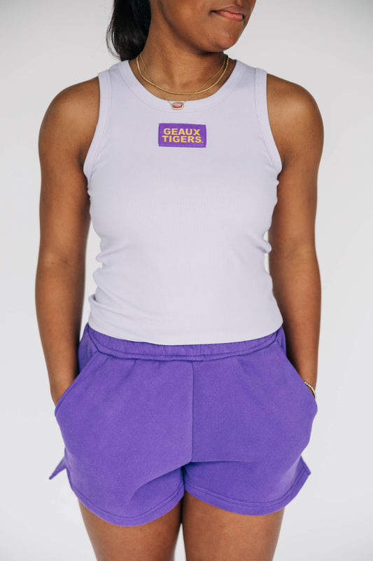 The Alli Ribbed Tank Geaux Tigers Woven Label | Lavender