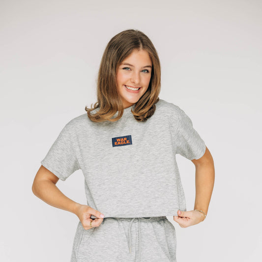 The Kristen Airy Tee War Eagle Woven Label | Heather Grey