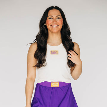 The Alli Ribbed Tank Geaux Tigers Woven Label | Bone