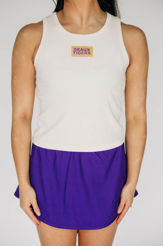 The Alli Ribbed Tank Geaux Tigers Woven Label | Bone