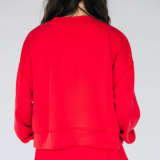 The Ava Airy Crewneck Wooo Pig Sooie Woven Label | Crimson