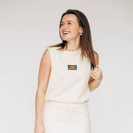 The Anna Active Tank War Eagle Woven Label | Bone