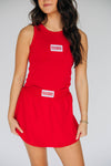 The Alli Airy Tank Boomer Sooner Woven Label | Crimson