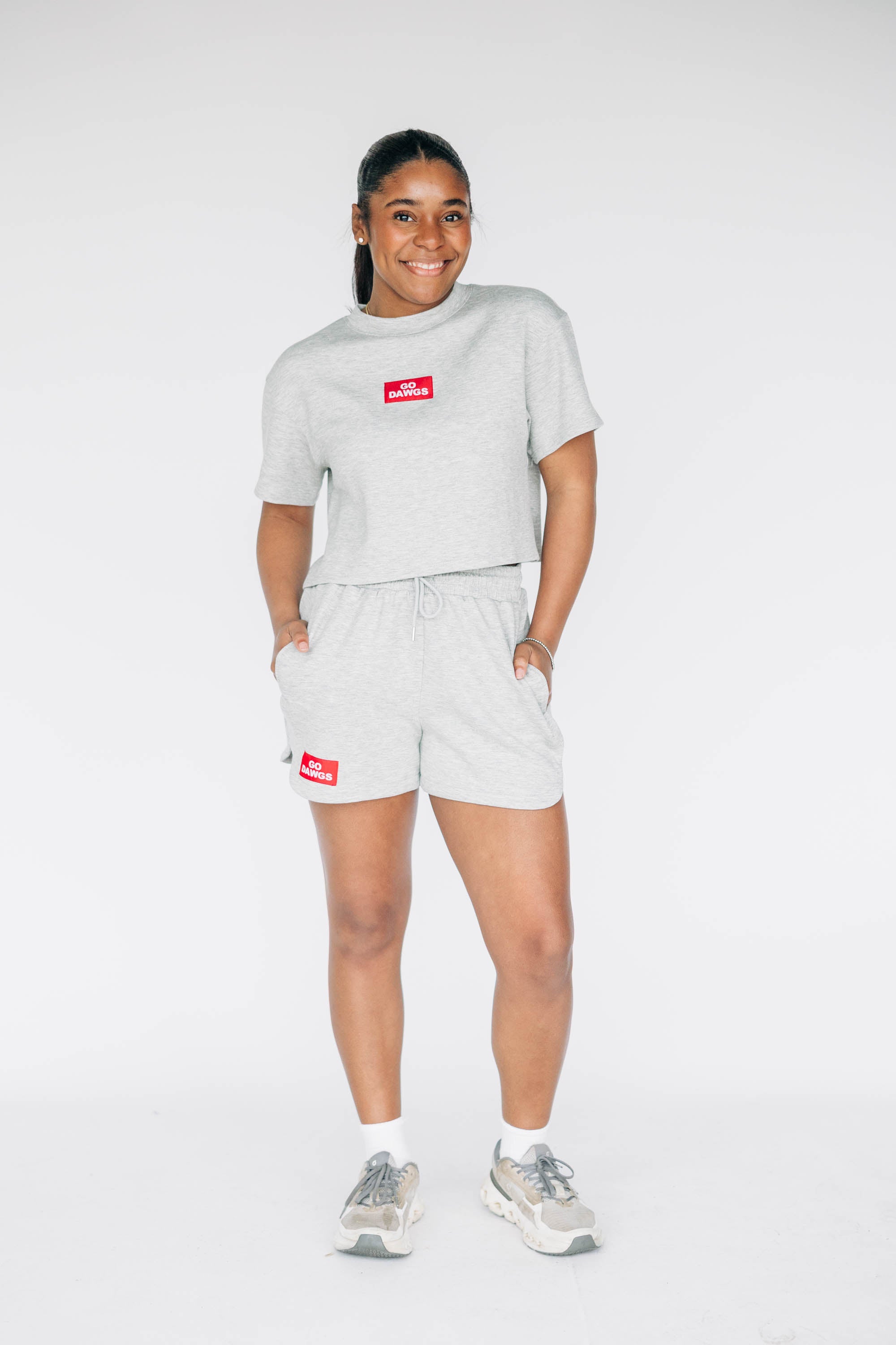 The Kristen Airy Lounge Shorts Go Dawgs Woven Label | Heather Grey