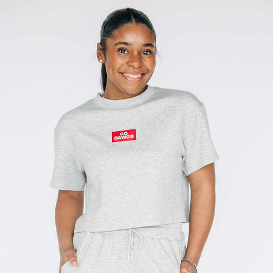 The Kristen Airy Tee Go Dawgs Woven Label | Heather Grey