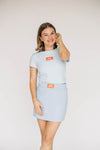 The Hayden High Waisted Skort War Eagle Woven Label | Light Blue