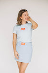 The Hayden High Waisted Skort War Eagle Woven Label | Light Blue