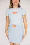 The Raegan Ribbed Baby Tee War Eagle Woven Label | Light Blue