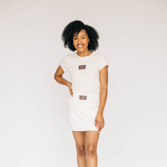 The Raegan Ribbed Baby Tee War Eagle Woven Label | Bone