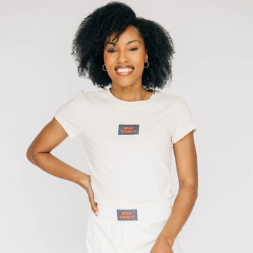 The Raegan Ribbed Baby Tee War Eagle Woven Label | Bone