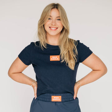 The Raegan Ribbed Baby Tee War Eagle Woven Label | Navy