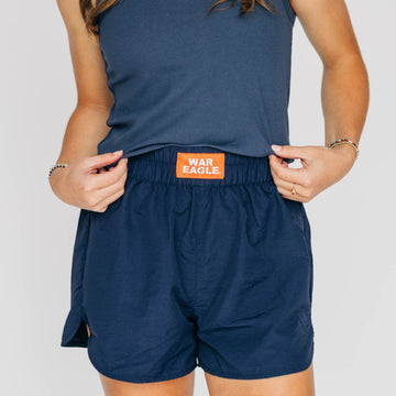 The Liz Nylon Shorts War Eagle Woven Label | Navy
