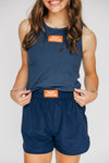 The Liz Nylon Shorts War Eagle Woven Label | Navy