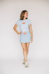 The Savannah Sporty Skort War Eagle Woven Label | Light Blue
