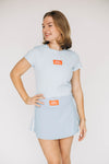 The Raegan Ribbed Baby Tee War Eagle Woven Label | Light Blue