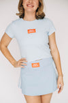 The Savannah Sporty Skort War Eagle Woven Label | Light Blue