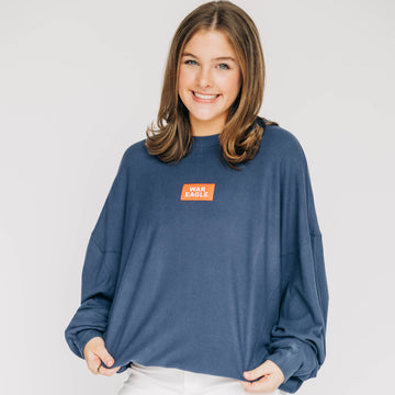 The Molly Corded Crew War Eagle Woven Label | Navy