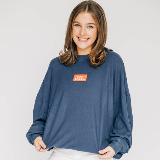 The Molly Corded Crew War Eagle Woven Label | Navy