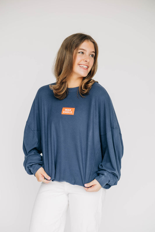 The Molly Corded Crew War Eagle Woven Label | Navy