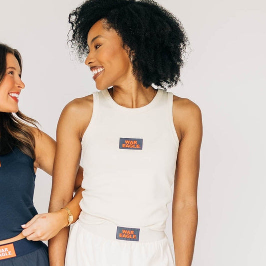 The Alli Airy Tank War Eagle Woven Label | Bone