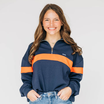 The Heather Half Zip Auburn | Navy