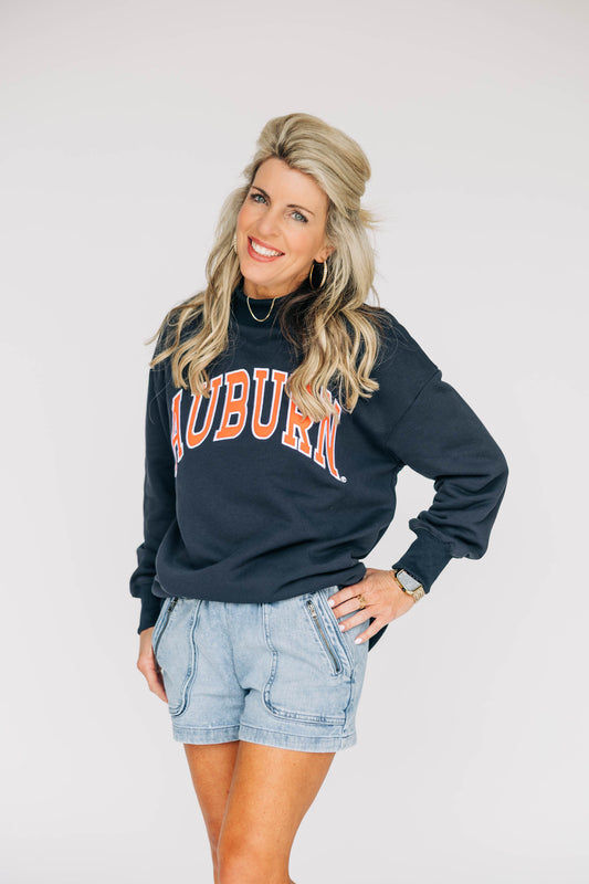 The Madi Classic Mockneck Auburn Applique | Navy