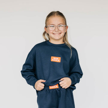 The Ava Airy Crewneck War Eagle Woven Label | Youth Navy