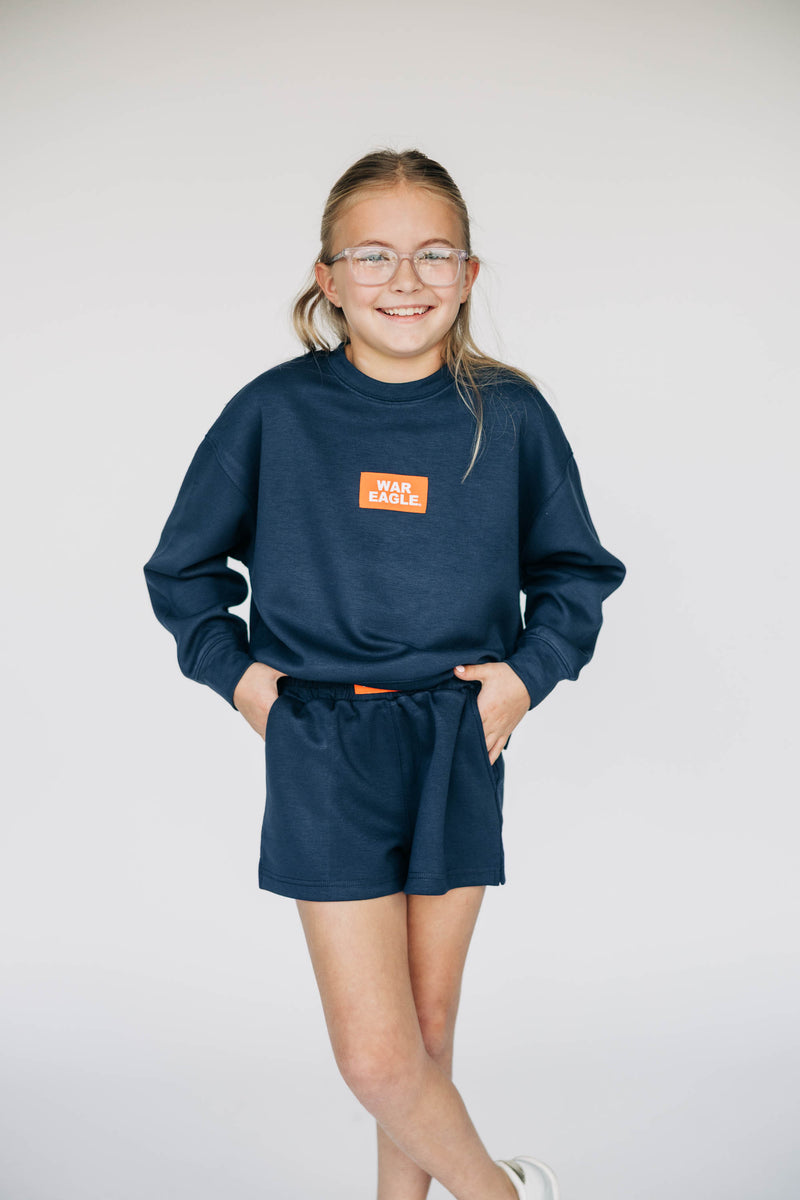 The Youth Navy Ava Airy Crewneck | War Eagle Woven Label