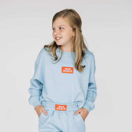 The Ava Airy Crewneck War Eagle Woven Label | Youth Light Blue