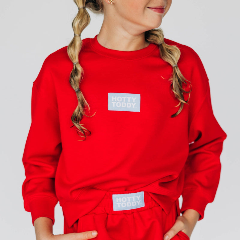 The Youth Red Ava Airy Crewneck | Hotty Toddy Woven Label