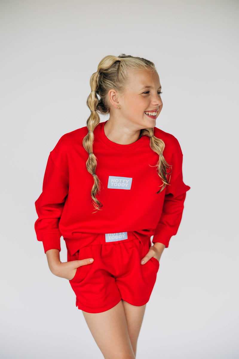 The Youth Red Ava Airy Crewneck | Hotty Toddy Woven Label
