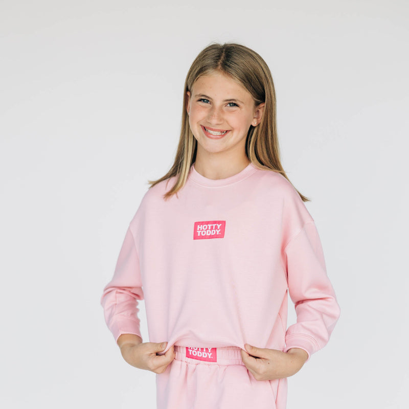 The Youth Light Pink Ava Airy Crewneck | Hotty Toddy Woven Label